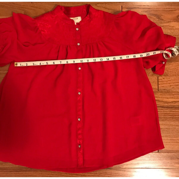 Anthropologie Moulinette Soeurs Colinne Red 3/4 Sleeve Bibbed Button Blouse - 2 - Picture 6 of 13